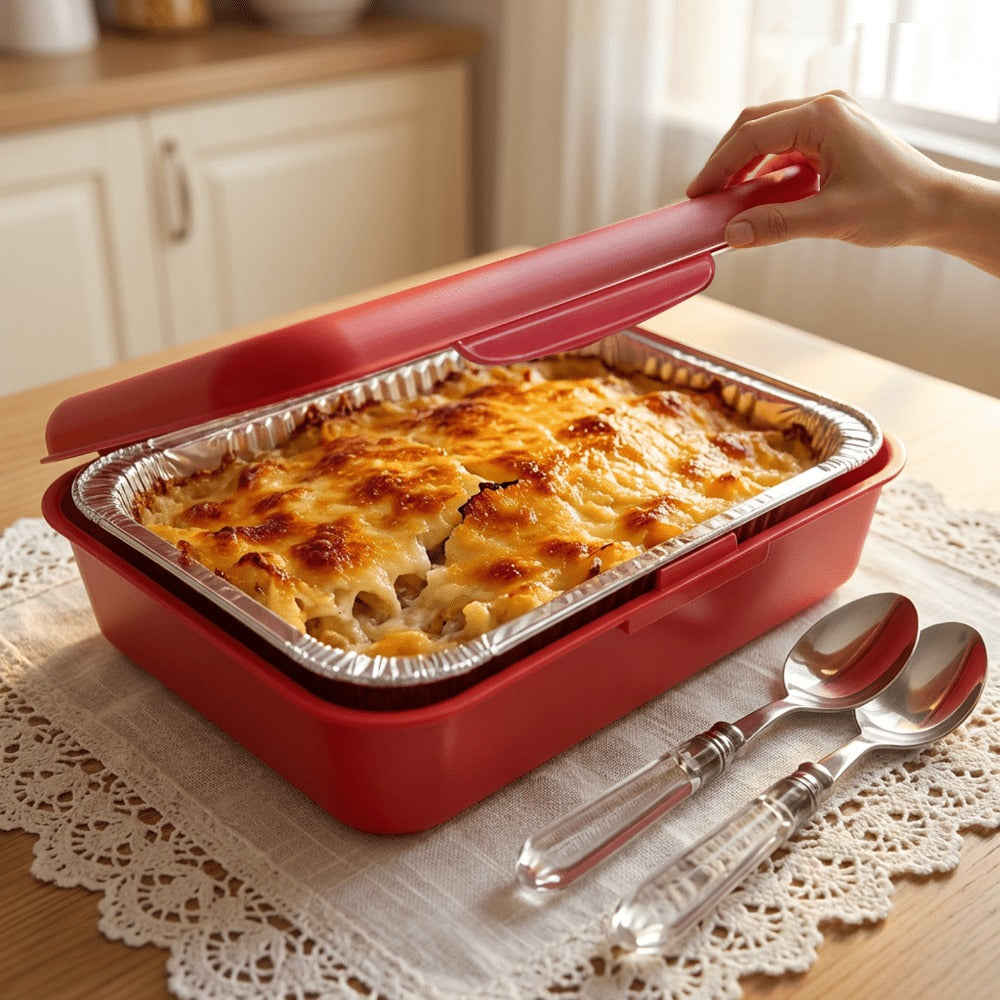 Aluminum Foil Insulated Food Tray Set 2-in-1 Reusable Stand with 2 Disposable Foil Trays for Potluck Picnic BBQ Party Outdoor Gatherings Thanksgiving Christmas - 1 Tray + 2 Foil Trays