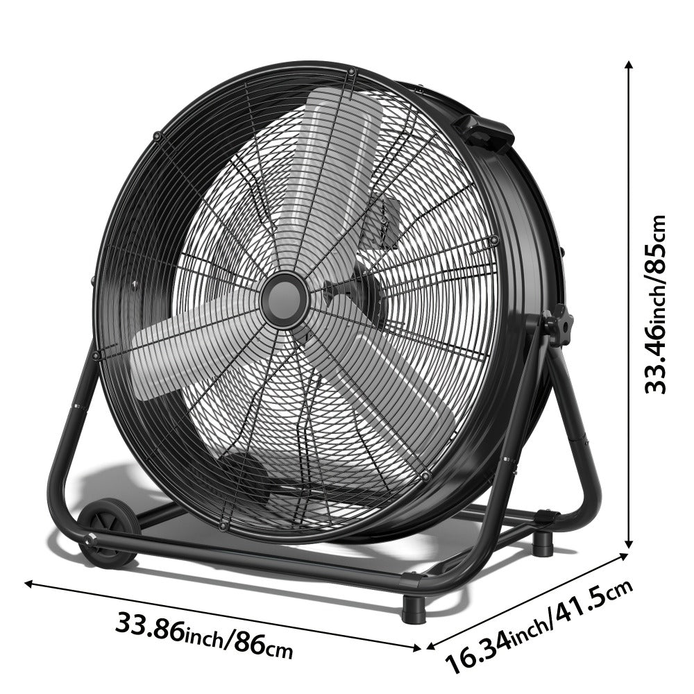 Industrial Drum Fan 24 & 30 Inch | High Velocity Floor Fan 9460-14000 CFM, 3-Speed Air Circulator with 180¡ã Tilt for Warehouse, Garage, Workshop, Job Site & Large Space Cooling ¨C Multiple Colors