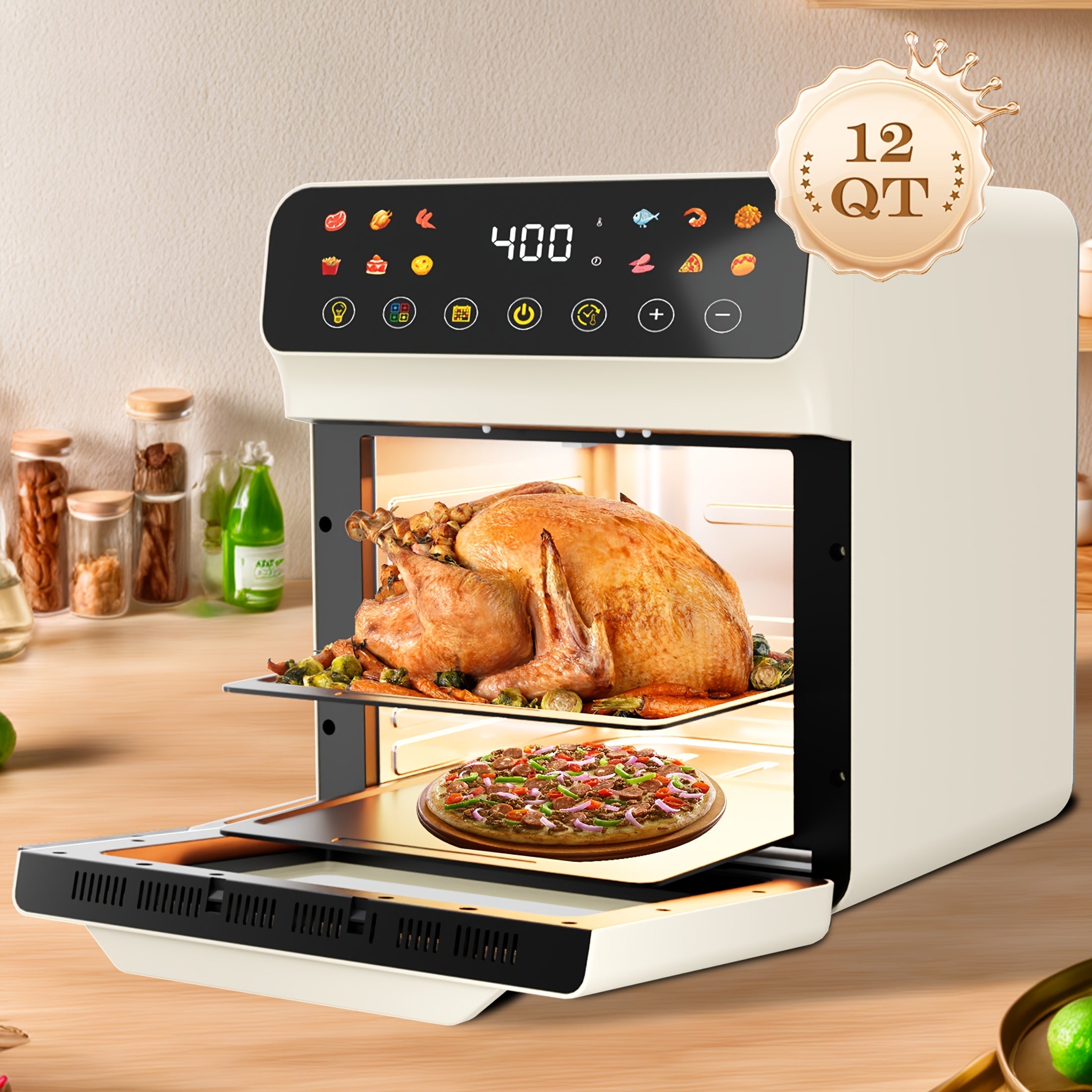 Air Fryer Convection Oven 12QT ¨C 12-in-1 Multi-Function, Touchscreen, Visible Window, Oil-Free Non-Stick Basket, One-Touch Operation, Baking, Roasting, Dehydrating & Fast Cooking