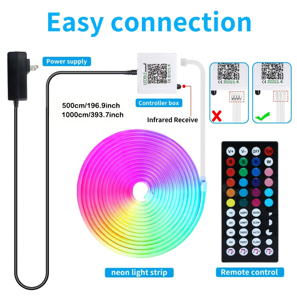 RGB LED Rope Lights with App & Remote Control, IP65 Waterproof Flexible Neon Strip, Music Sync, Multiple Modes, for Gaming Setup, Bedroom, Living Room, Indoor & Outdoor Decoration ¨C 10m & 20m Available