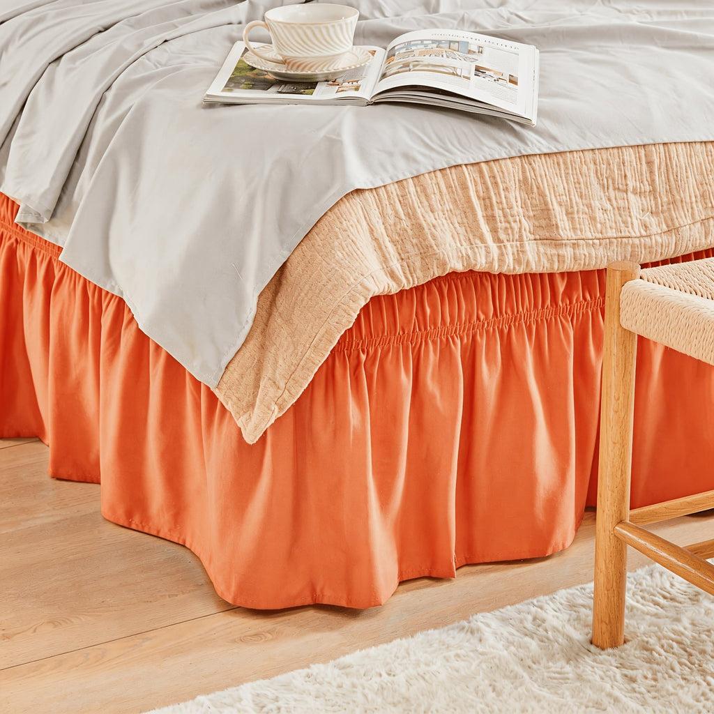 Bed Skirt with Adjustable Elastic Belt - Ruffle Microfiber Dust Ruffle 15 Inch Drop, Hotel Quality, Fade Resistant, Machine Washable, Easy Wrap Fit