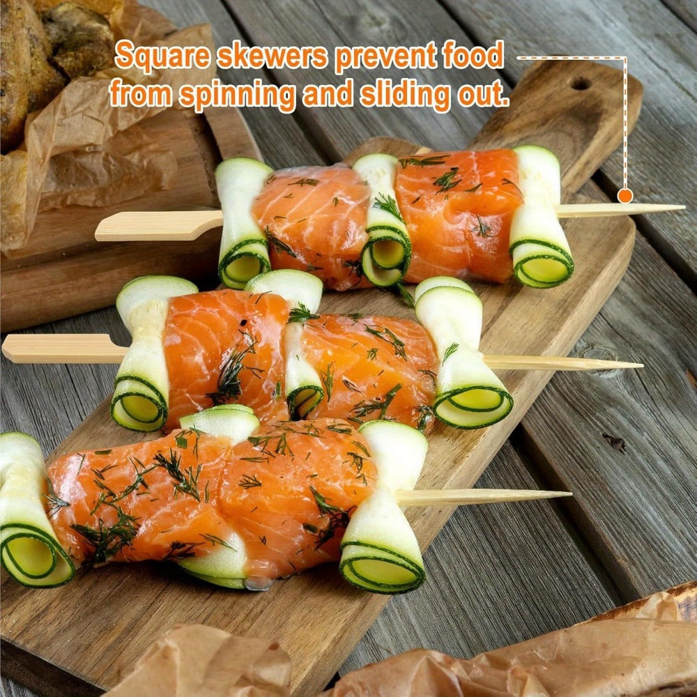 Bamboo Appetizer Skewers 400 Pack 6 Inch ¨C Decorative Rooster Tail Food Picks Flat Wooden Sticks for Party Drinks Fruit Charcuterie Board BBQ Cocktail Toothpicks Bulk