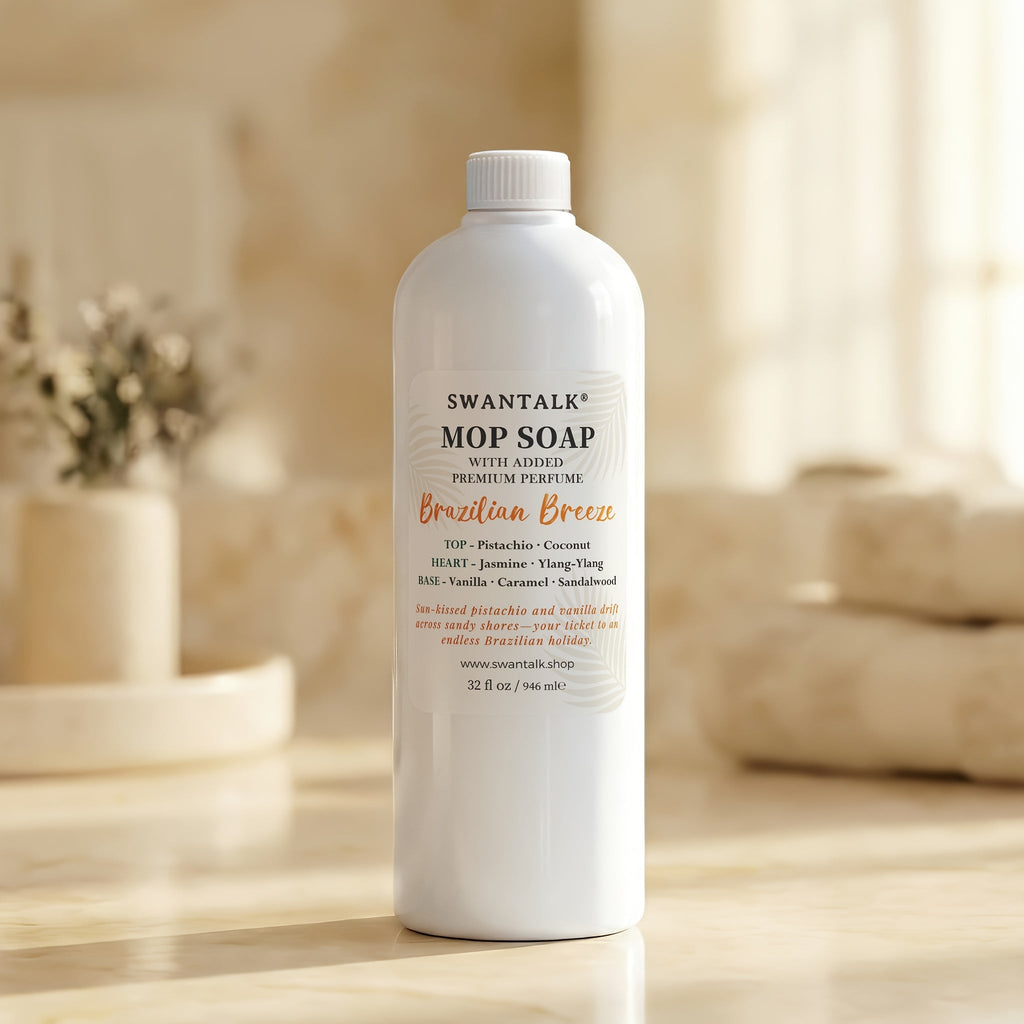 Concentrated Floor Cleaner 4X Formula 32 fl oz, SWANTALK Mop Soap Multi-Surface Streak-Free Floor Wash, Perfume-Inspired Deodorizing Cleaner, Pet Friendly ¨C Brazilian Breeze, Island Coconut, Pacific Linen