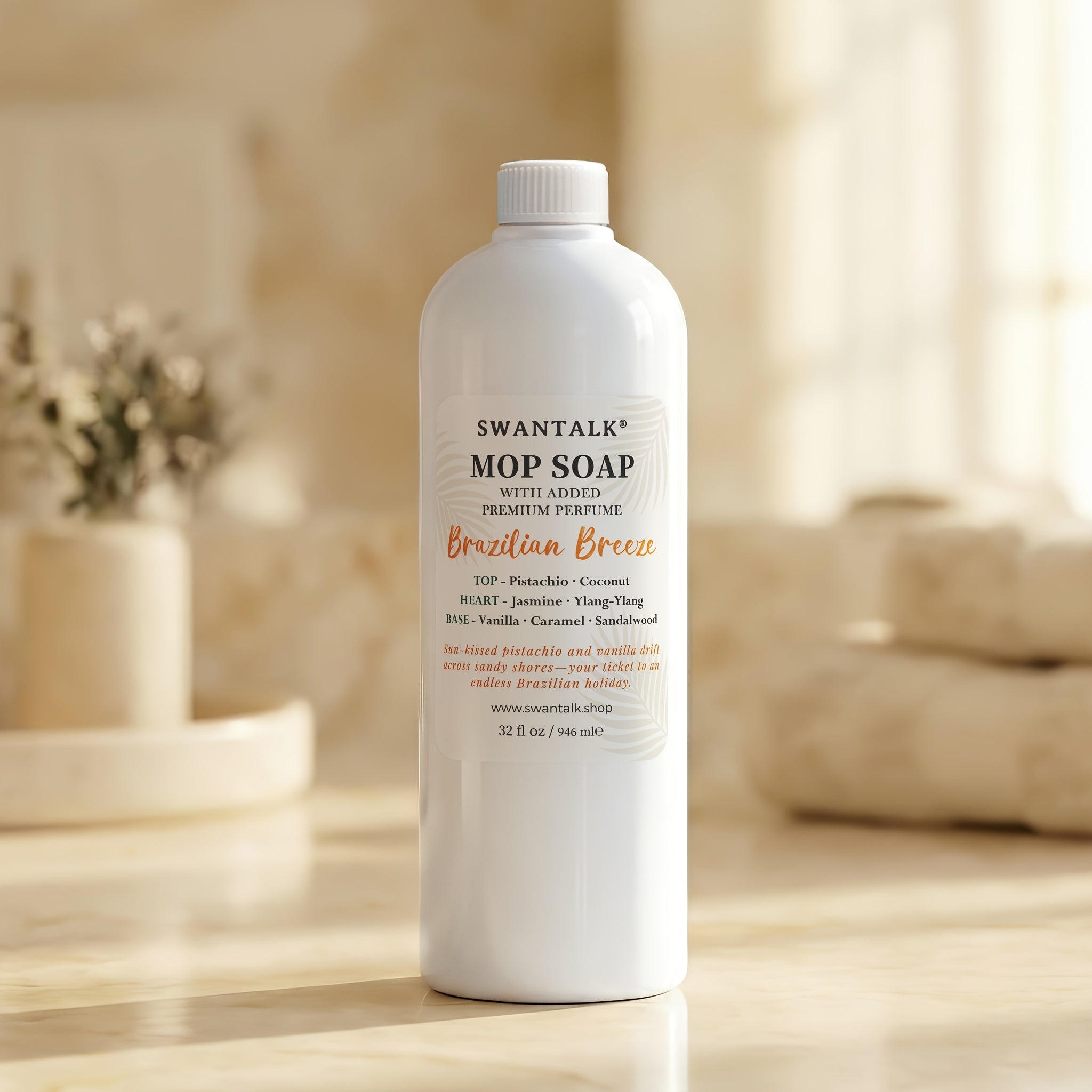 Concentrated Floor Cleaner 4X Formula 32 fl oz, SWANTALK Mop Soap Multi-Surface Streak-Free Floor Wash, Perfume-Inspired Deodorizing Cleaner, Pet Friendly ¨C Brazilian Breeze, Island Coconut, Pacific Linen