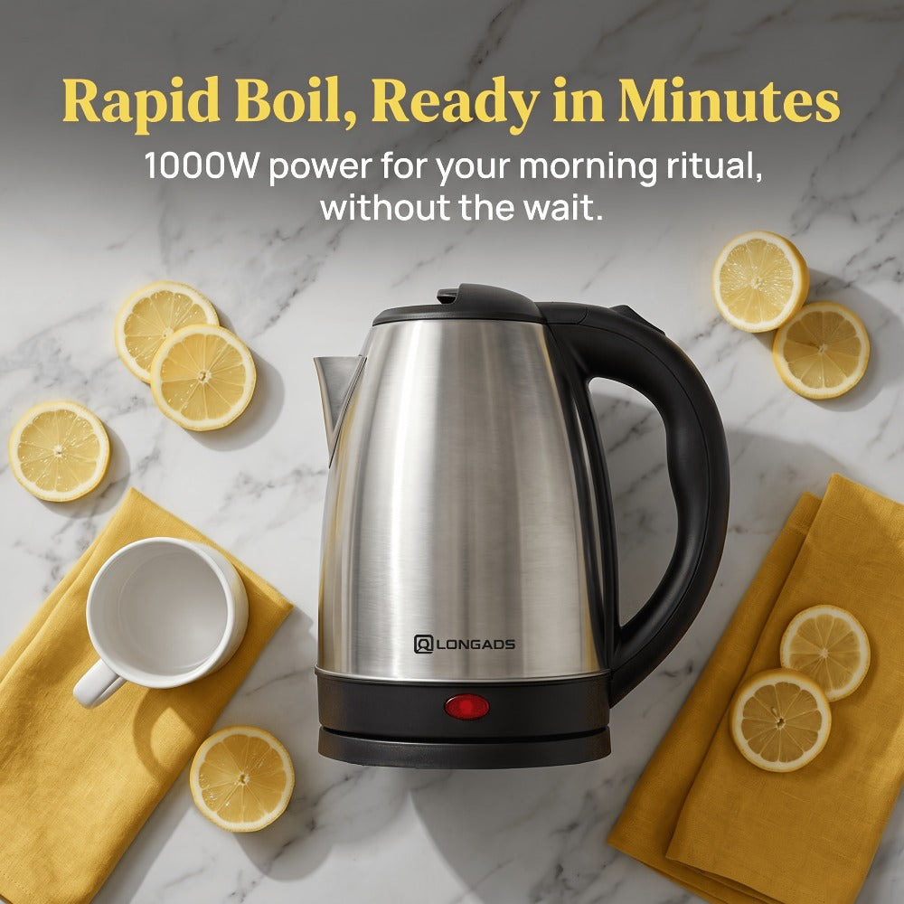 Electric Kettle Stainless Steel 2L Large Capacity - 1000W Fast Boiling Water Kettle with Seamless Interior Safe Odor-Free Design for Family Kitchen Gatherings 67.63oz Black