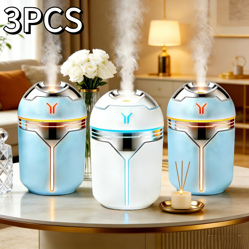 Mini Humidifier Set of 3 with Colorful Design | Quiet Adjustable Spray Air Freshener Humidifier for Bedroom, Living Room & Office | Dual-Use Home Fragrance Holiday Gift Set | White & Blue