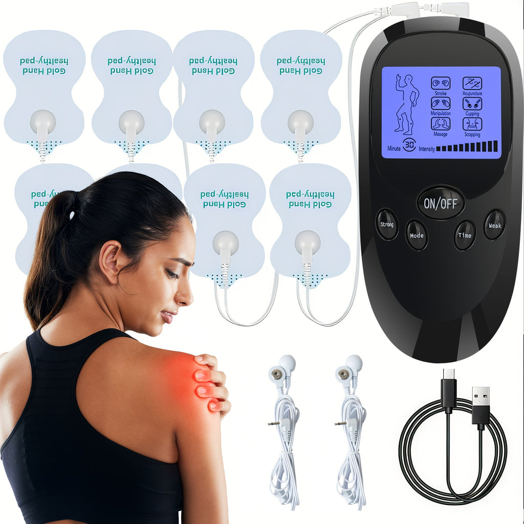 TENS EMS Dual Channel Muscle Stimulator Massager ¨C 8 Electrodes for Back, Shoulder & Knee Pain Relief, Muscle Recovery, Portable Electric Pulse Therapy Device