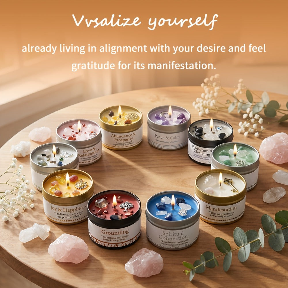 Manifestation Candles Scented Soy Wax with Golden Crystal ¨C Law of Attraction Abundance Candle for Meditation, Yoga & Focus | Spiritual Gift for Women with Guidance Card | Christmas, Birthday, New Year