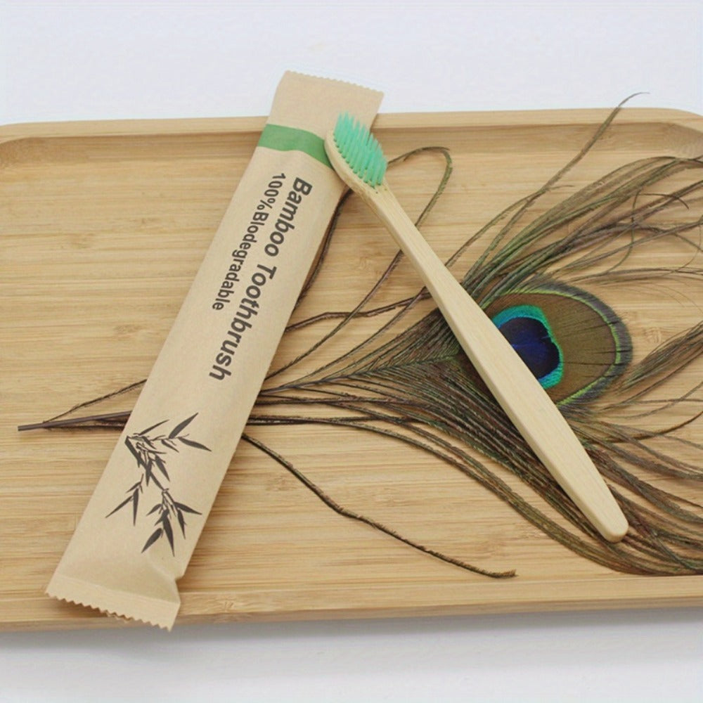 Bamboo Toothbrushes 20-Pack Soft Bristles - Individually Wrapped Eco-Friendly Wood Handle for Sensitive Teeth & Gums, Daily Oral Care Home Travel Hiking