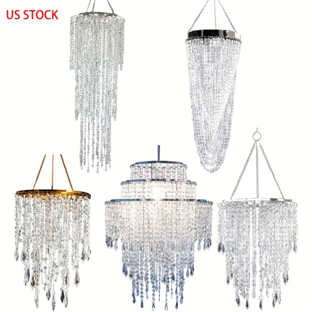 Crystal Beaded Chandelier Lampshade Acrylic Sparkling Droplets Elegant Ceiling Light Fixture Cover for Wedding Party Home Decor Multiple Sizes Branch Style Beadwork Pendant Shade