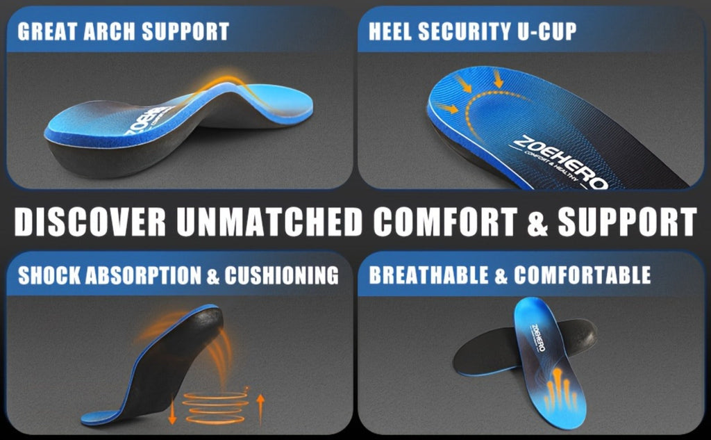 Arch Support Insoles for Men & Women ¨C Heavy Duty Shoe Inserts for Flat Feet, Shock Absorption, Plantar Fasciitis Relief, Work Boots, Hiking & Standing All Day