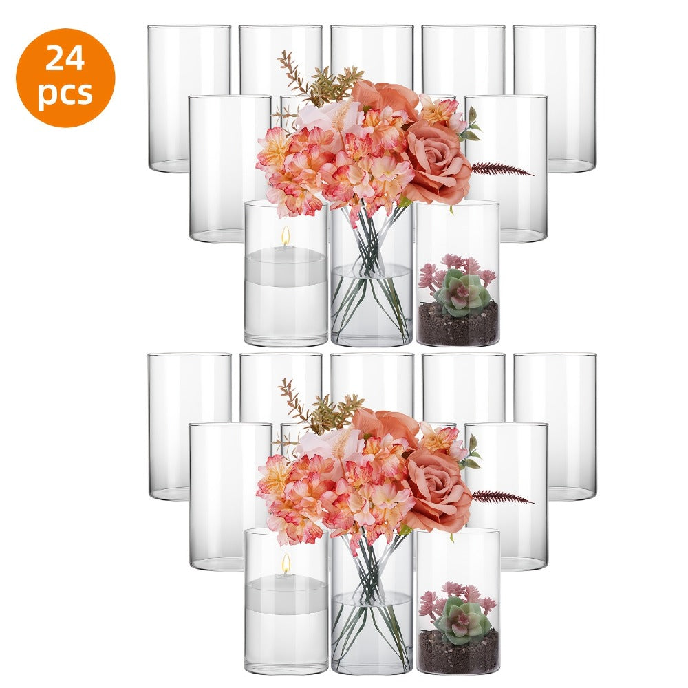 Glass Cylinder Vases for Centerpieces Bulk 12/24pcs ¨C Clear Flower Vases for Wedding Decorations, Floral Arrangements, Home, Restaurant & Party Table Decor, 6x3.4in
