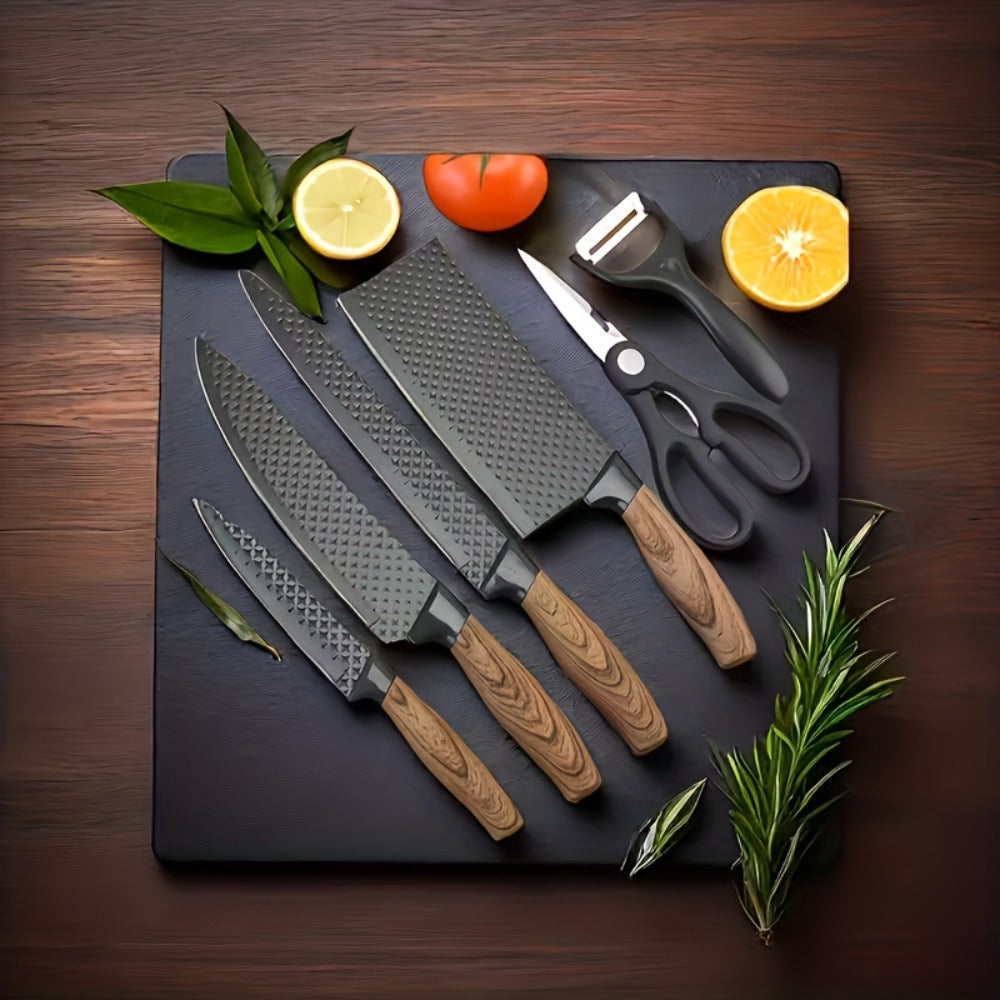6-Piece Kitchen Knife Set ¨C Chef's Knife, Slicing Knife, Scraper & Scissors | High Carbon Stainless Steel, Ergonomic Wooden Handle, Gift Box