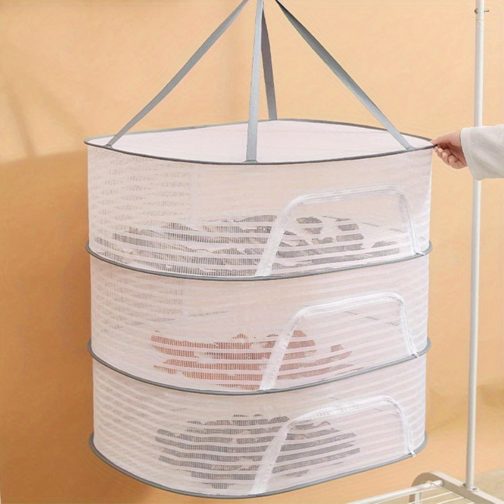 Mesh Drying Rack Foldable 2-3 Layer with Hooks & Zipper Closure ¡ª Hanging Herb Drying Net for Herbs, Fruits, Vegetables, Fish, Flowers & Clothes | Large Size
