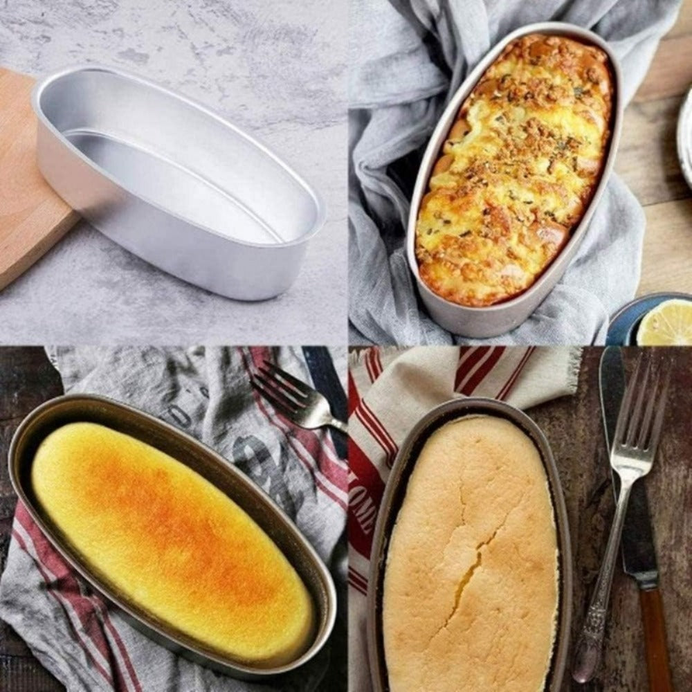 Nonstick Oval Cheese Bread Pan Set of 2, Aluminum Baking Pan for Bread, Cake and Meat, Oven Safe Loaf Mold for Home and Bakery, Cheesecake Baking Mold