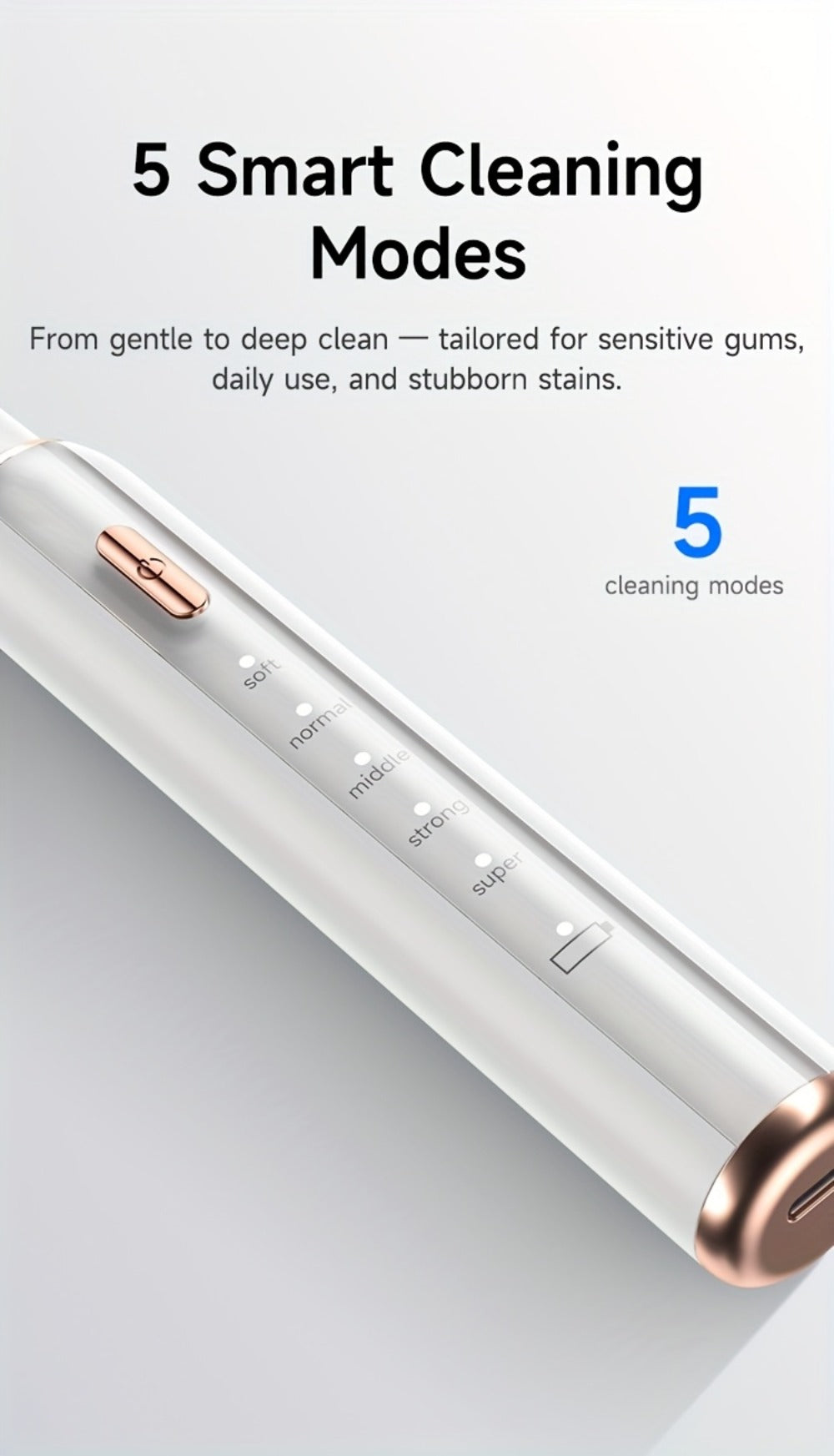 Interdental Plaque Remover with LED Light ¨C Electric Teeth Cleaner, 5 Cleaning Modes, 2 Replacement Heads, Oral Irrigator-Like Function, No Water Required, Dental Care for Travel & Home Use