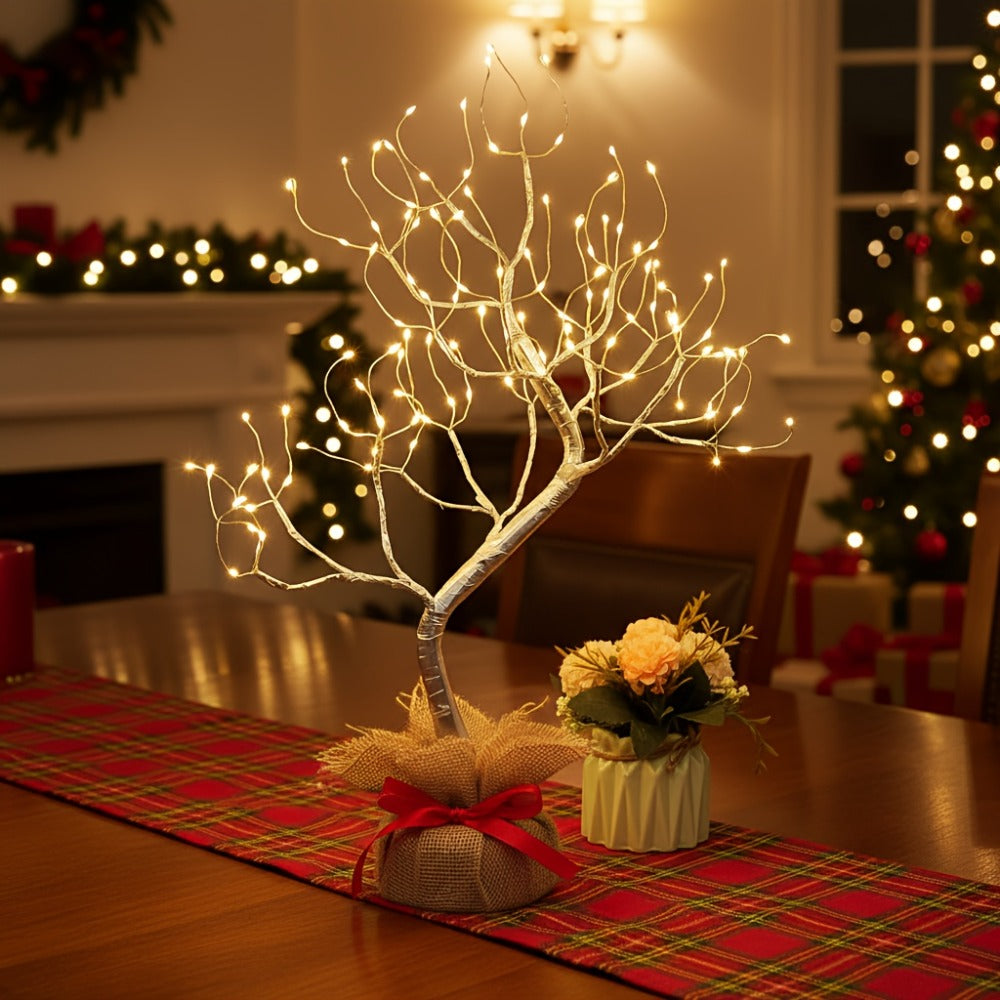 LED Bonsai Tree Light Tabletop Fairy Tree Lamp 108 LEDs 8 Lighting Modes Timer 20 Inch Warm White Silvery Branches Battery USB for Home Bedroom Party Wedding Christmas Holiday Decor