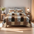 Patchwork Quilted Bedspread Set 3 Piece - 1 Quilt & 2 Pillow Shams Machine Washable All-Season Soft Breathable 100% Polyester Bedding Set for Bedroom Dorm, Twin Full Queen King