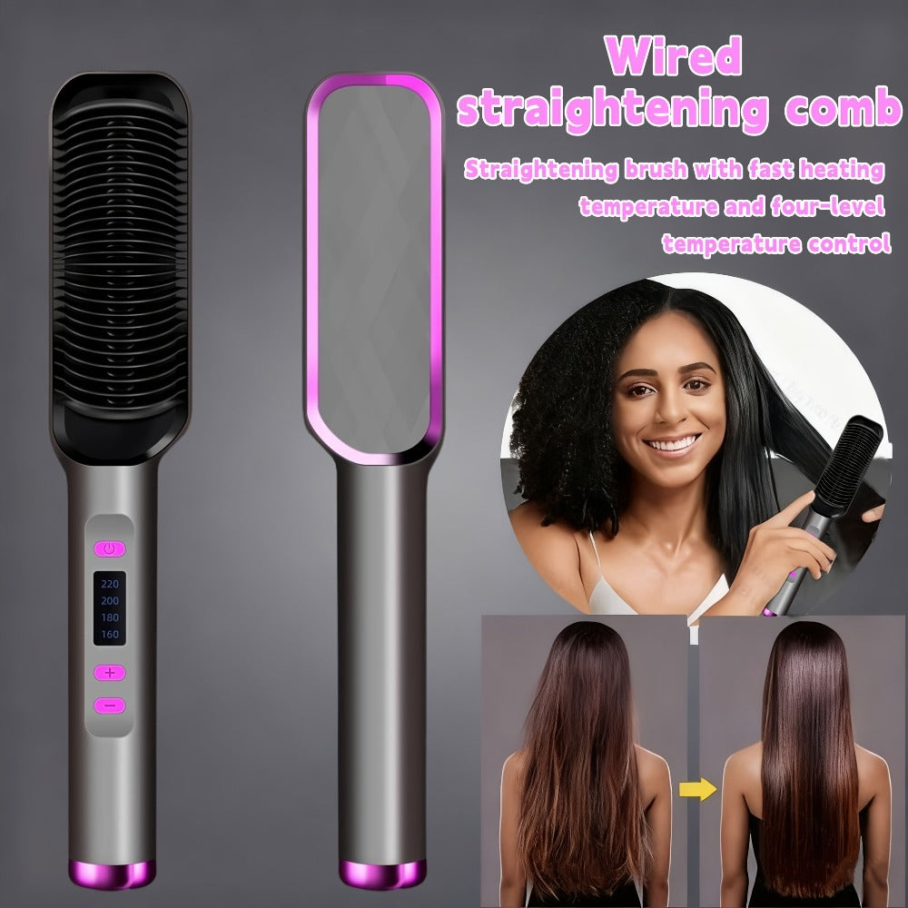 Hair Straightening Brush | 30-60 Sec Fast Heating | 3 Temperature Settings | Wide-Spaced Smooth Glide Teeth | Tangle-Free Anti-Winding Anti-Damage | Professional Hair Straightener Comb Gift for Women