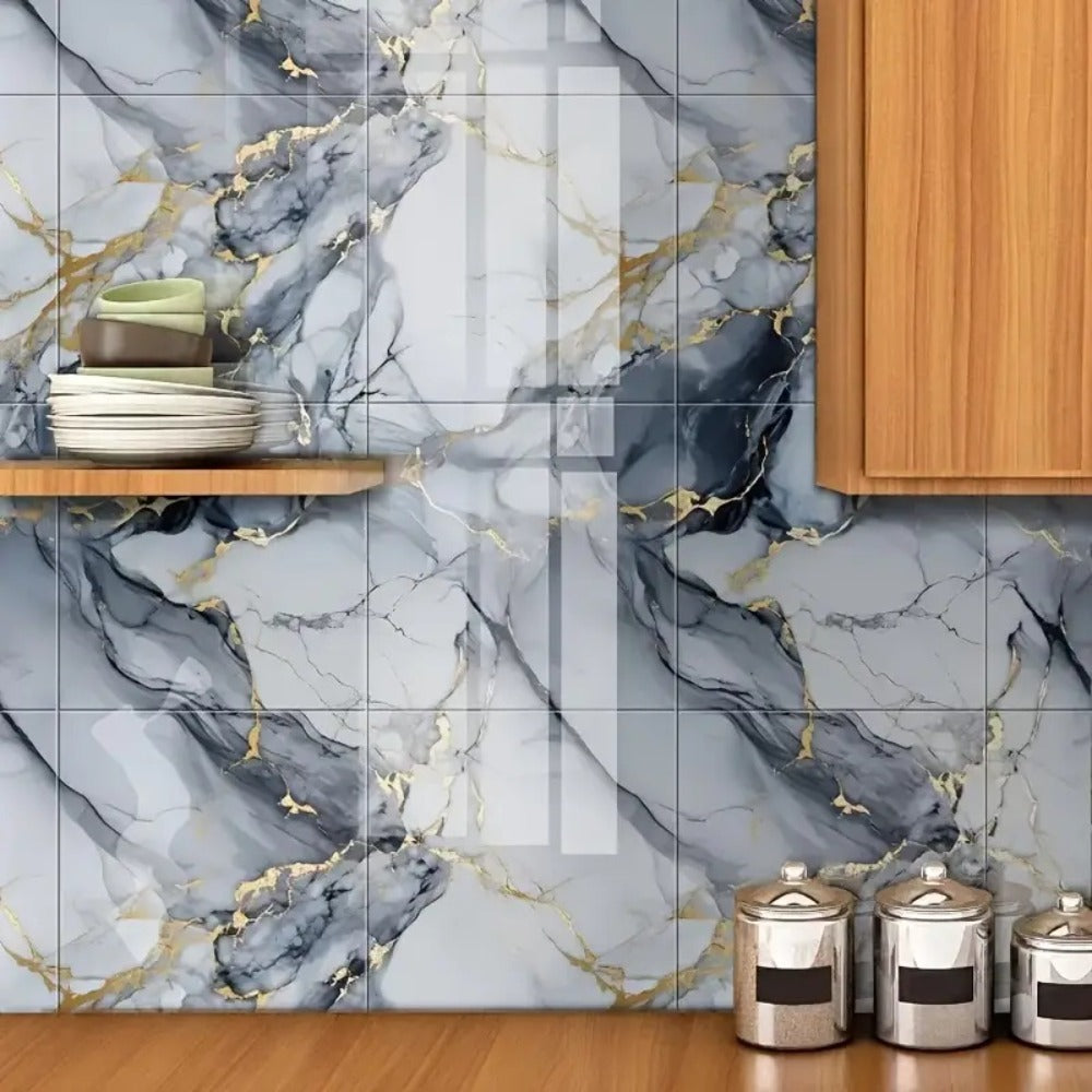 Self-Adhesive PVC Marble Tile Stickers 20pcs 30x30cm Waterproof Wall Panels for Bathroom Kitchen Living Room Backsplash Decor
