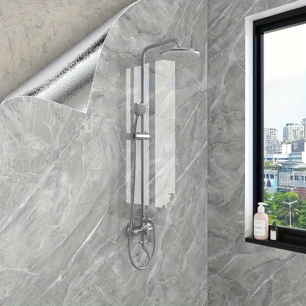 Self-Adhesive Marble Vinyl Floor Wallpaper 3 Rolls 23.62x197.75in - Waterproof Oil-Proof Anti-Slip Wear-Resistant Peel and Stick Floor Tiles for Kitchen Bathroom Living Room Home Renovation Straight Edge
