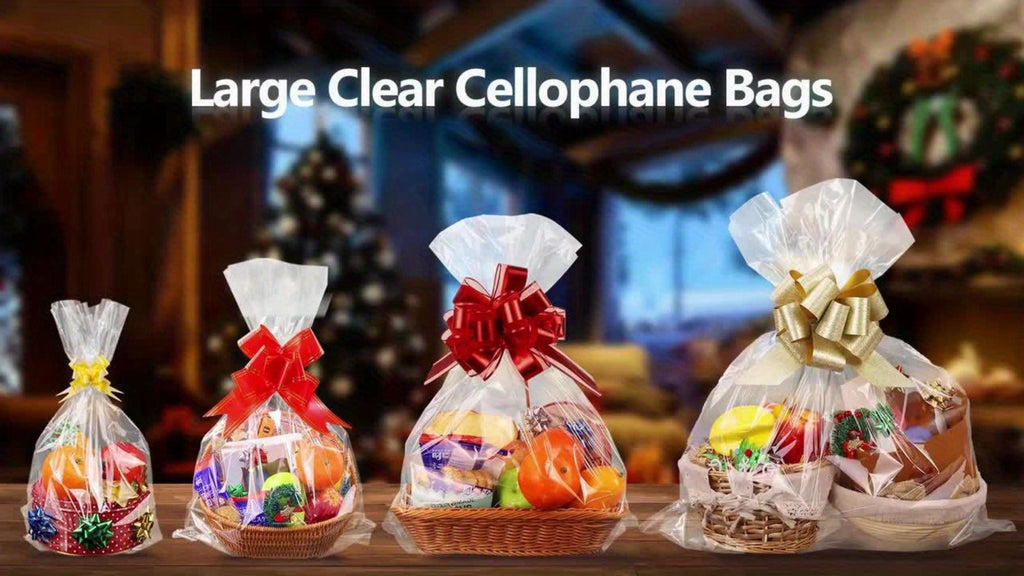Cellophane Bags 50-Pack Large 18x30 Inch Transparent Gift Basket Wrap Bags ¨C Clear Cellophane Wrapping for Christmas, Holidays & Gift Packaging