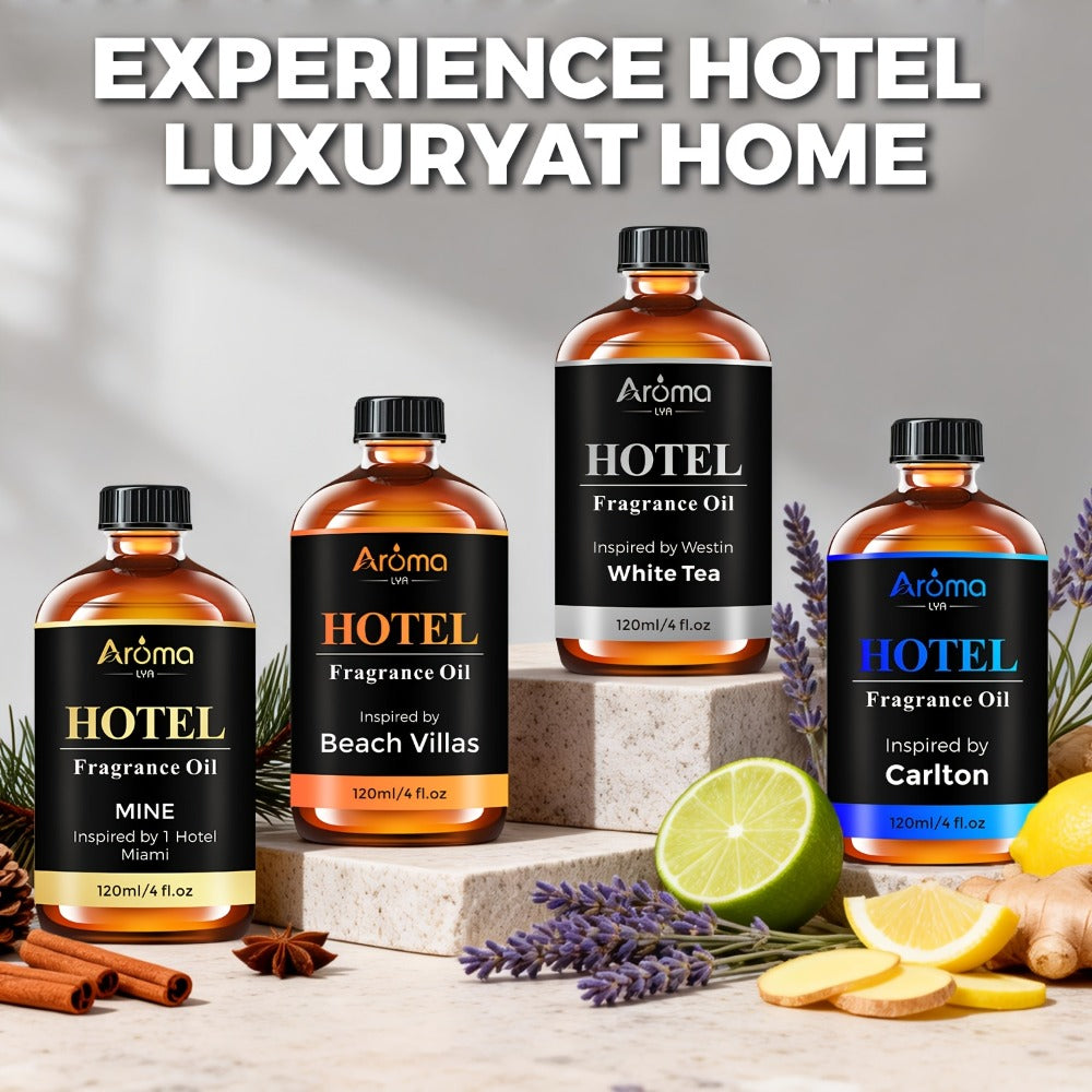 Hotel Fragrance Essential Oil 4oz/120ml ¨C Luxury Scent for Diffuser, Humidifier, Candles & Perfume | White Tea, CapriBreeze, MINE, Beach Villas, R-C Hotel