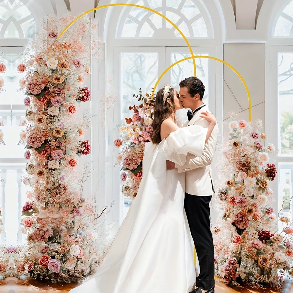 2-Piece Wedding Arch Backdrop Frame Set 7.2FT+6FT Metal Balloon Arch Stand for Wedding Birthday Party Garden Outdoor Indoor Event Decor Gold White