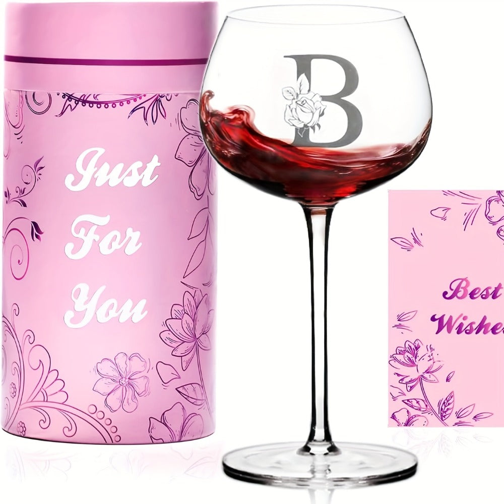 Personalized Wine Glass Gift for Women ¨C A-Z Initial Letter Monogrammed Wine Glass with Gift Box & Greeting Card ¨C Unique Birthday, Christmas & Mother's Day Gift for Mom, Best Friend & Sister