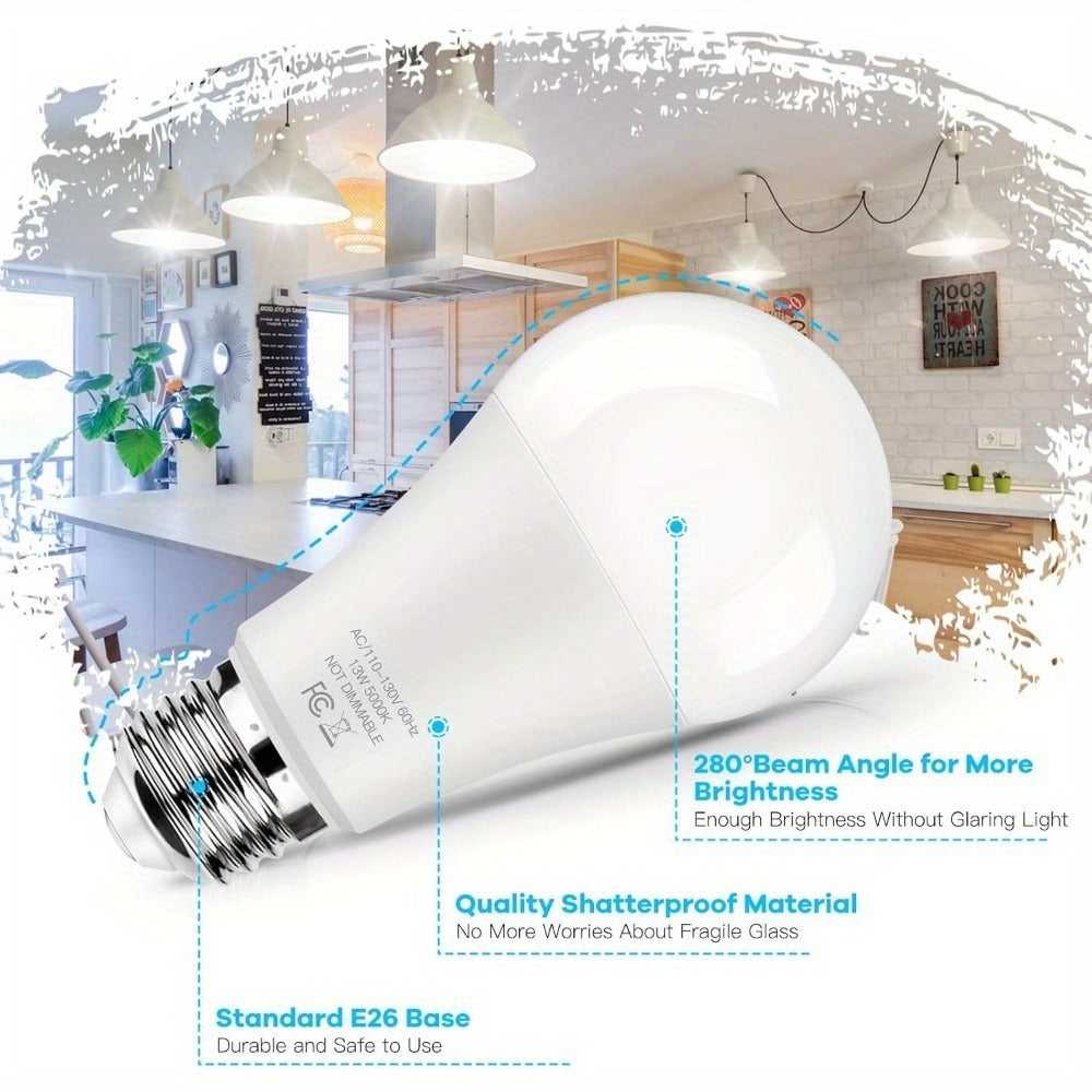 LED Light Bulbs 100W Equivalent A19 13W E26 Base 1500 Lumens Super Bright Non-Dimmable No Flicker Bulb for Home Bedroom Office Lamp 3000K Warm White 5000K Daylight 12 Pack 24 Pack