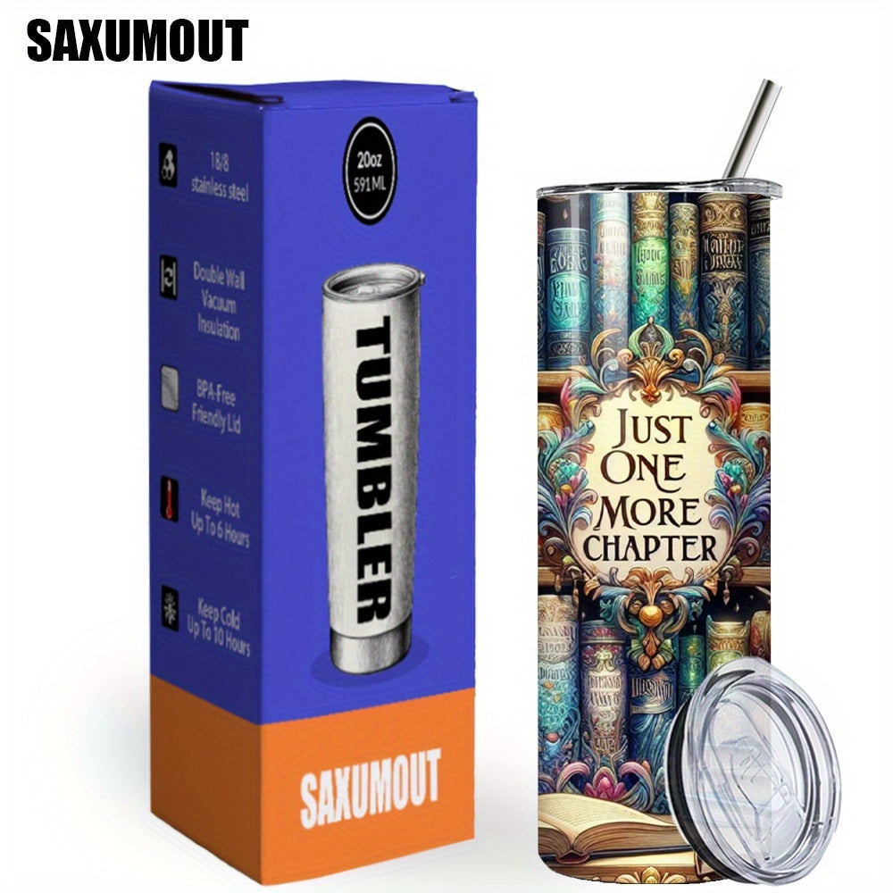 Vintage Bookshelf Insulated Tumbler 20oz - Stainless Steel Travel Mug with Lid & Straw Hot Cold Drinks Coffee Cup Camping Drinkware Gift for Book Lovers (Multicolored)