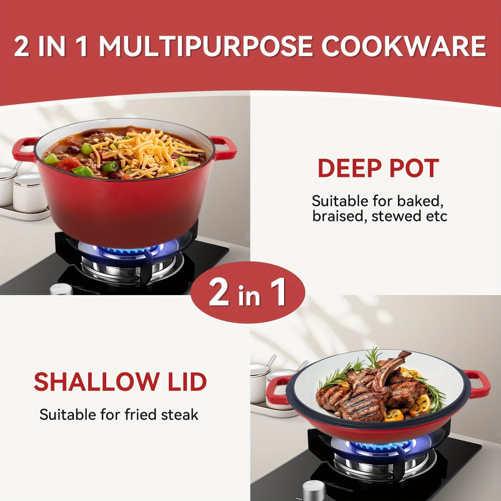 Dutch Oven 6 Quart Enameled Cast Iron 2-in-1 Pot and Bread Baker Nonstick Oven Safe to 500¡ãF Dual Handles Compatible with All Stovetops Including Induction for Bread Baking Cooking Stewing Braising