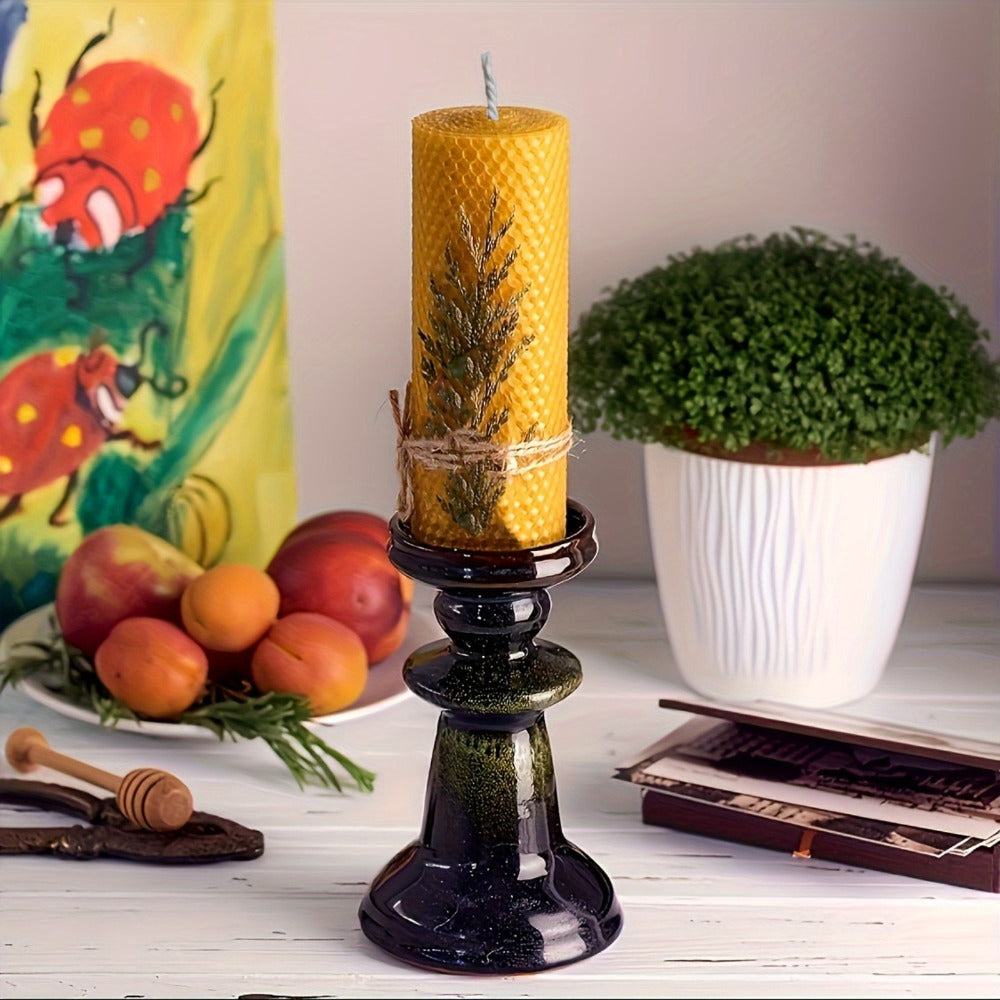 Beeswax Pillar Candles Hand Rolled with Honeycomb Texture ¨C 100% Pure Beeswax, 12+ Hour Burn, Gift Box Set for Home Decor, Christmas, Dinner & Holiday Decorations