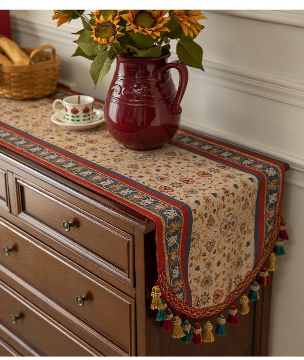 Boho Table Runner with Tassels | American Retro Style for Dining Table, Tea Table & TV Cabinet