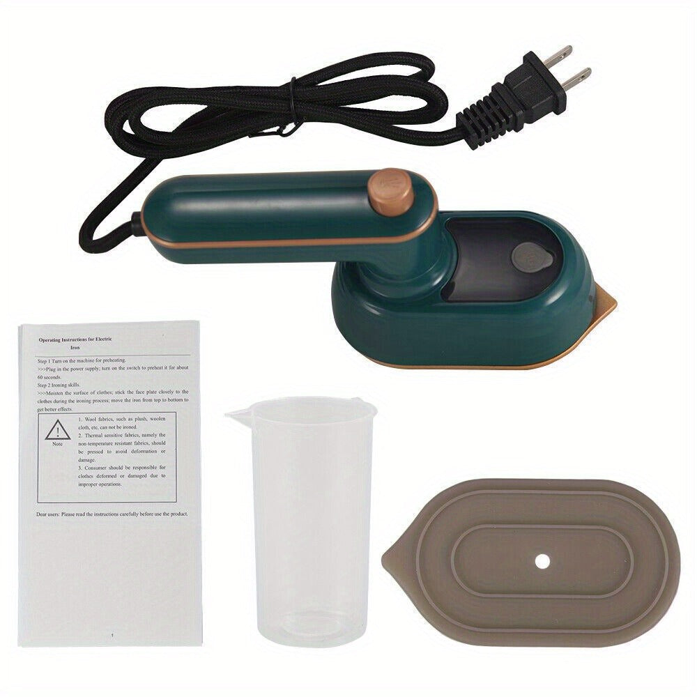 Handheld Steam Iron Portable 33W Dry Wet 2-in-1 Travel Iron 360 Degree Tip Design Transparent Water Tank 50ml Wrinkle Remover for Clothes Shirts Suits Home Travel Green