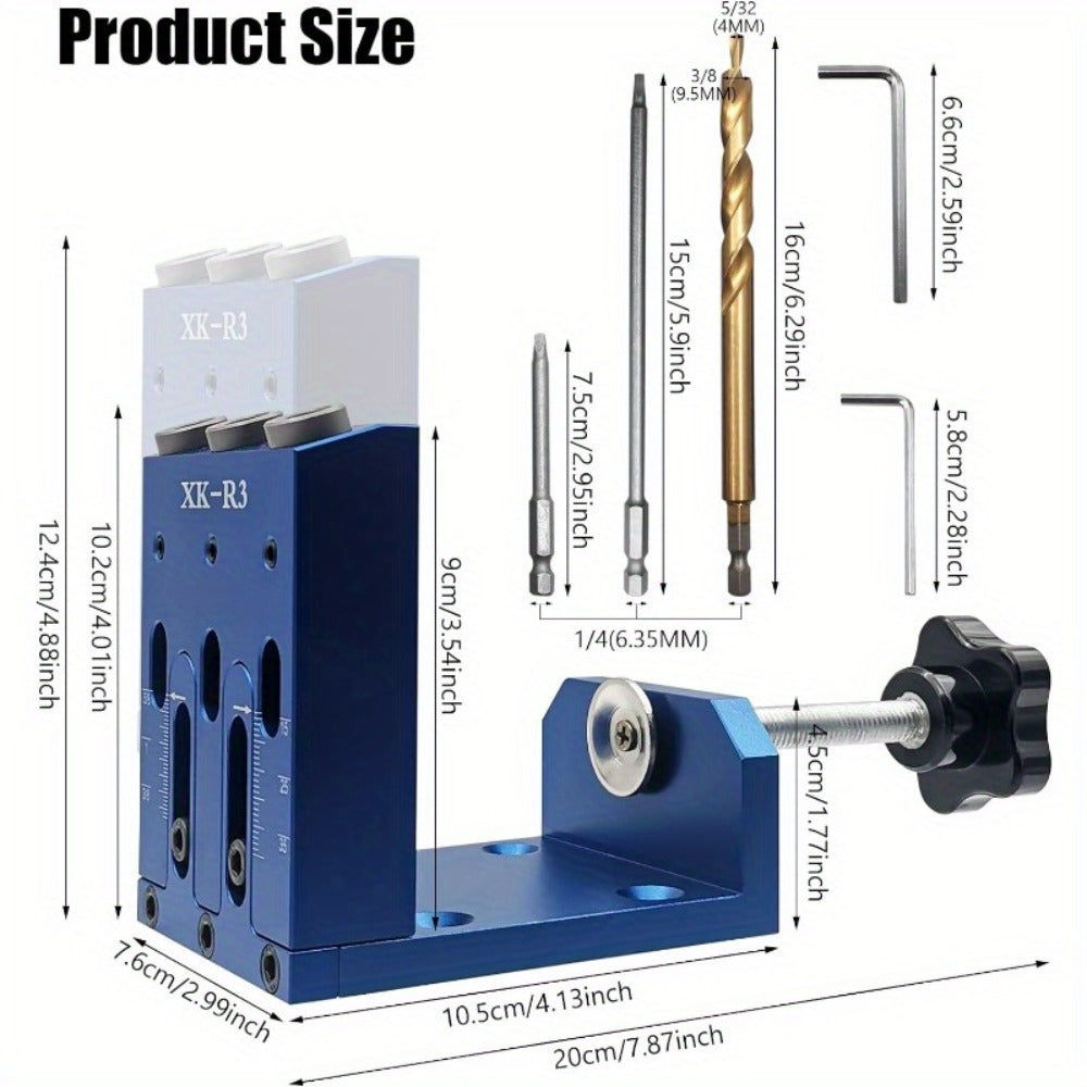 Pocket Hole Jig Kit Adjustable 3 Guide Holes 15 Degree Angle Drill System with Drill Bit Screwdrivers Screws Plugs Hex Drivers for Woodworking Joinery Carpenter DIY Projects