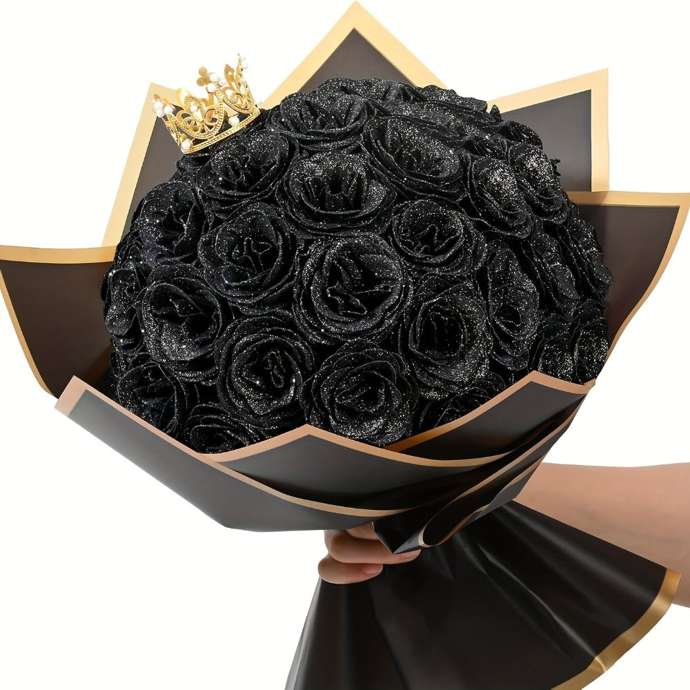 Glitter Roses Bouquet 24/36pcs - Everlasting Artificial Roses with Sparkling Glitter Petals for Valentine's Day, Wedding & Anniversary