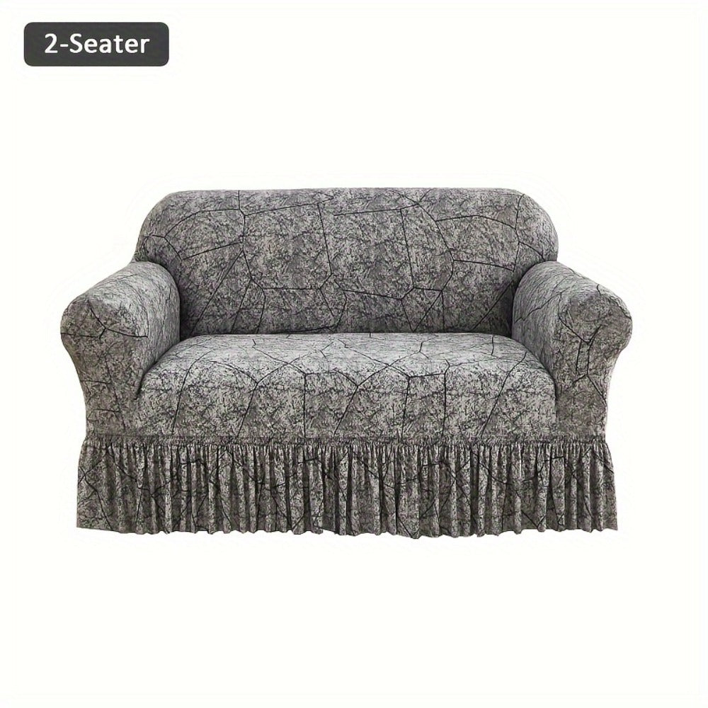 Printed Elastic Skirt Sofa Cover Modern Hem Design Stretch Sofa Slipcover Protective Furniture Cover for Living Room Single 2 3 4 Seater Machine Washable