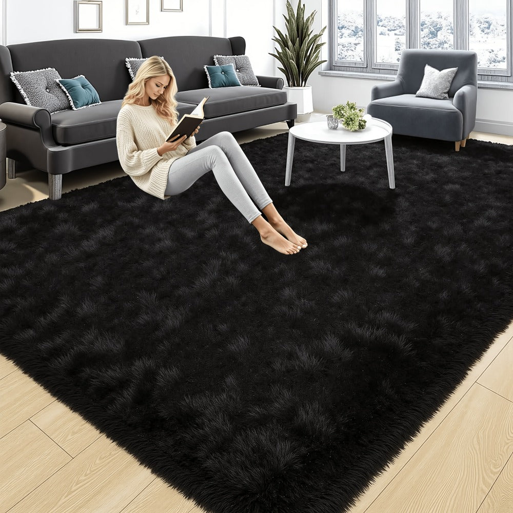 Plush Shaggy Area Rug 1.6 Inch Thick Non-Slip Machine Washable Polyester Carpet - Tie-Dye & Solid Color Fluffy Rectangle Rug for Living Room, Bedroom & Study | Silicone Grip Backing | 4 Sizes Available
