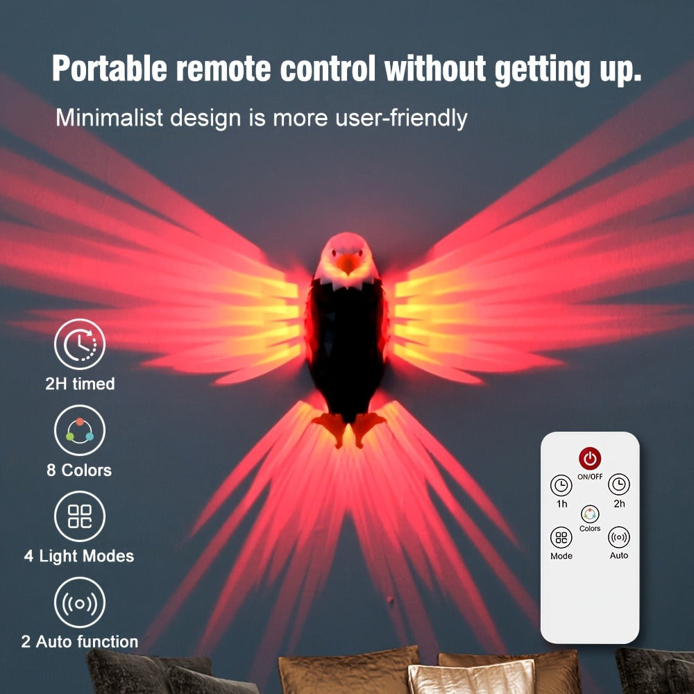 Eagle LED Wall Lamp ¨C Colorful Ambient Night Light with Motion Sensor, Rechargeable Battery, Remote Control & Magnetic Wall Mount for Bedroom Living Room Corridor Hallway Decor (Black)