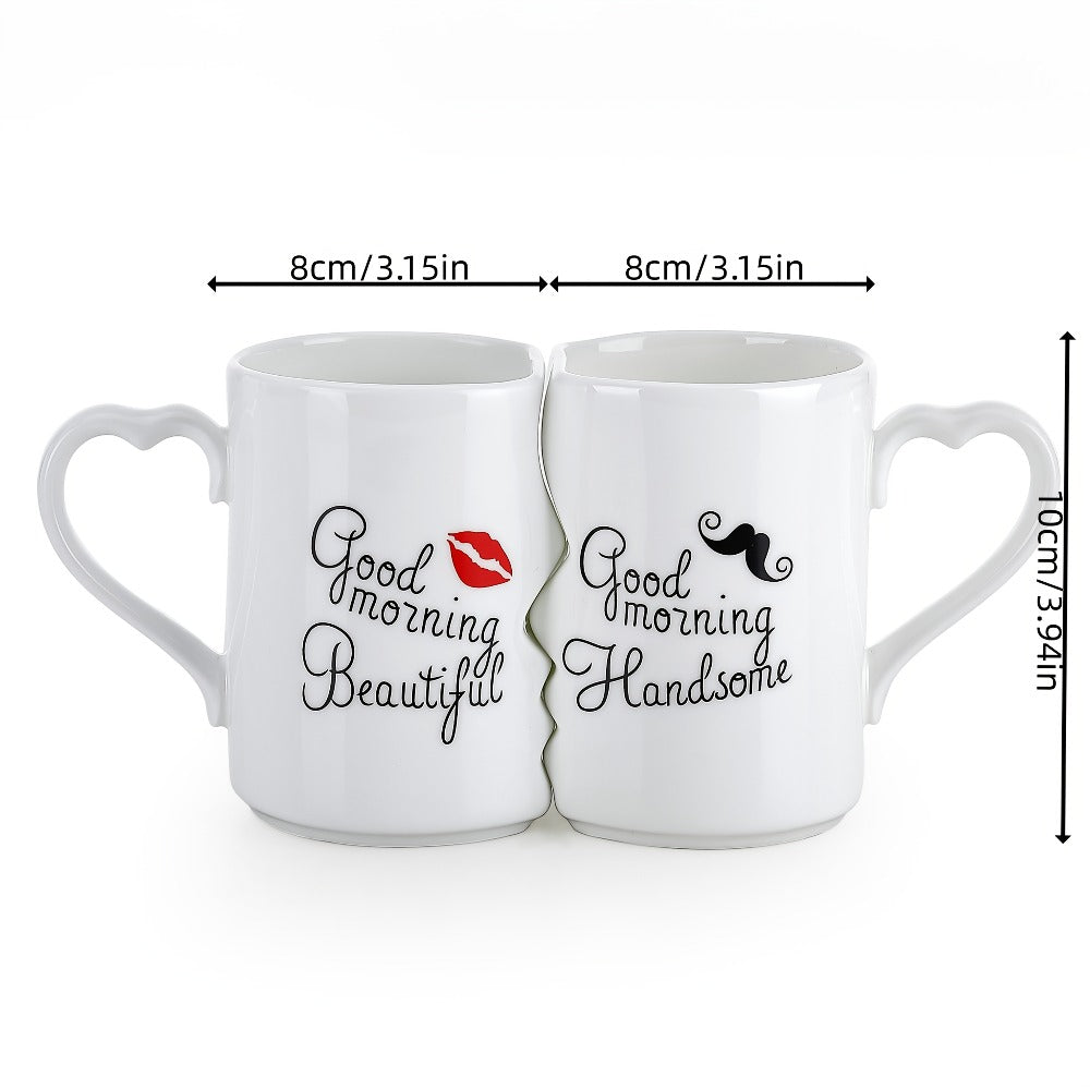 Kissing Couple Ceramic Mug Set 2pcs - Love Coffee Mug Anniversary Wedding Valentine Gift 360ml