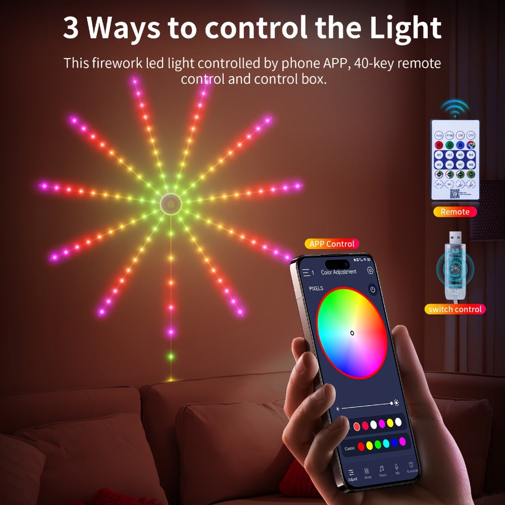 LED Fireworks Light Strip RGB Color Changing - Smart Ambient Light Bar with Infrared Remote Control & Music Sync, 16 Million Colors for Bar, Party, Christmas, Halloween & Home Room Decoration