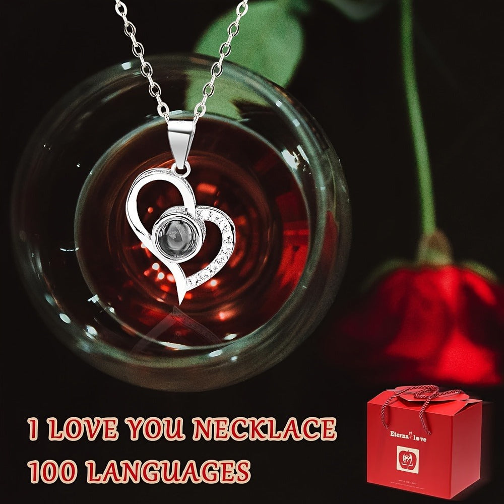 Preserved Real Rose Gift Box with I Love You in 100 Languages Necklace ¨C Romantic Gifts for Girlfriend Wife Mom ¨C Valentine's Day Birthday Mother's Day Christmas Gift Idea for Women