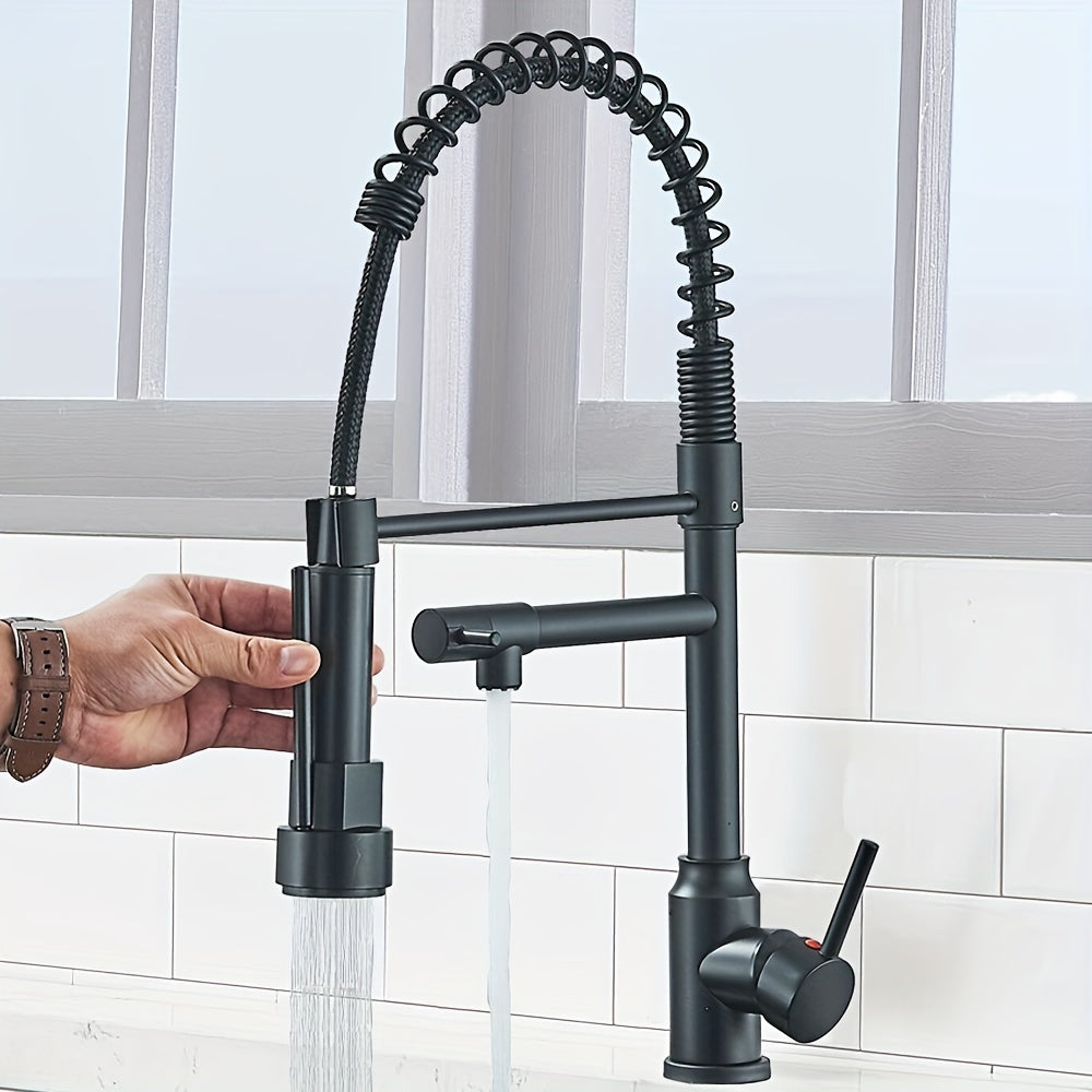 Kitchen Faucet with Pull Down Sprayer Single Handle Single Hole High Arc Spring Commercial Sink Faucet ¨C 360¡ã Swivel Splash-Proof Nozzle, Matte Black Chrome Brushed Nickel, Modern Monobloc Mixer Tap