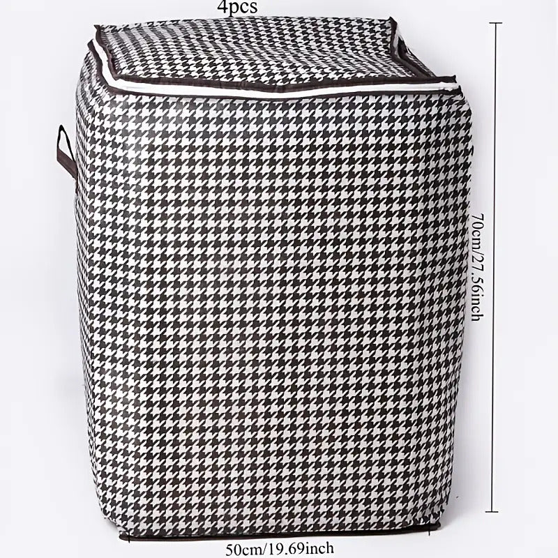 4pcs Large Storage Box Set with Lid & Handle ¨C Black White Checkered, Stackable, Thickened Lining, Double Zipper, Under-Bed & Moving Organizer