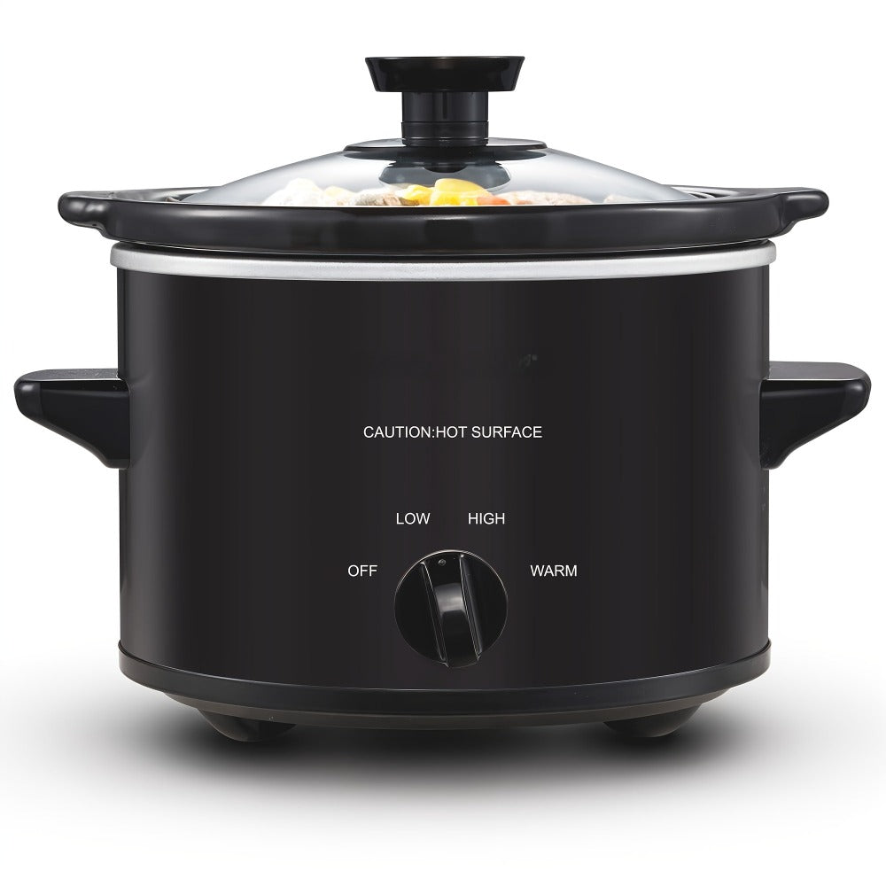 Mini Slow Cooker 1.5QT & 2.0QT with Adjustable Temperature Ceramic Crock & Dishwasher Safe Glass Lid ¨C Small Slow Cooker for Sauces Dips Soups Stews, Stainless Steel & Black