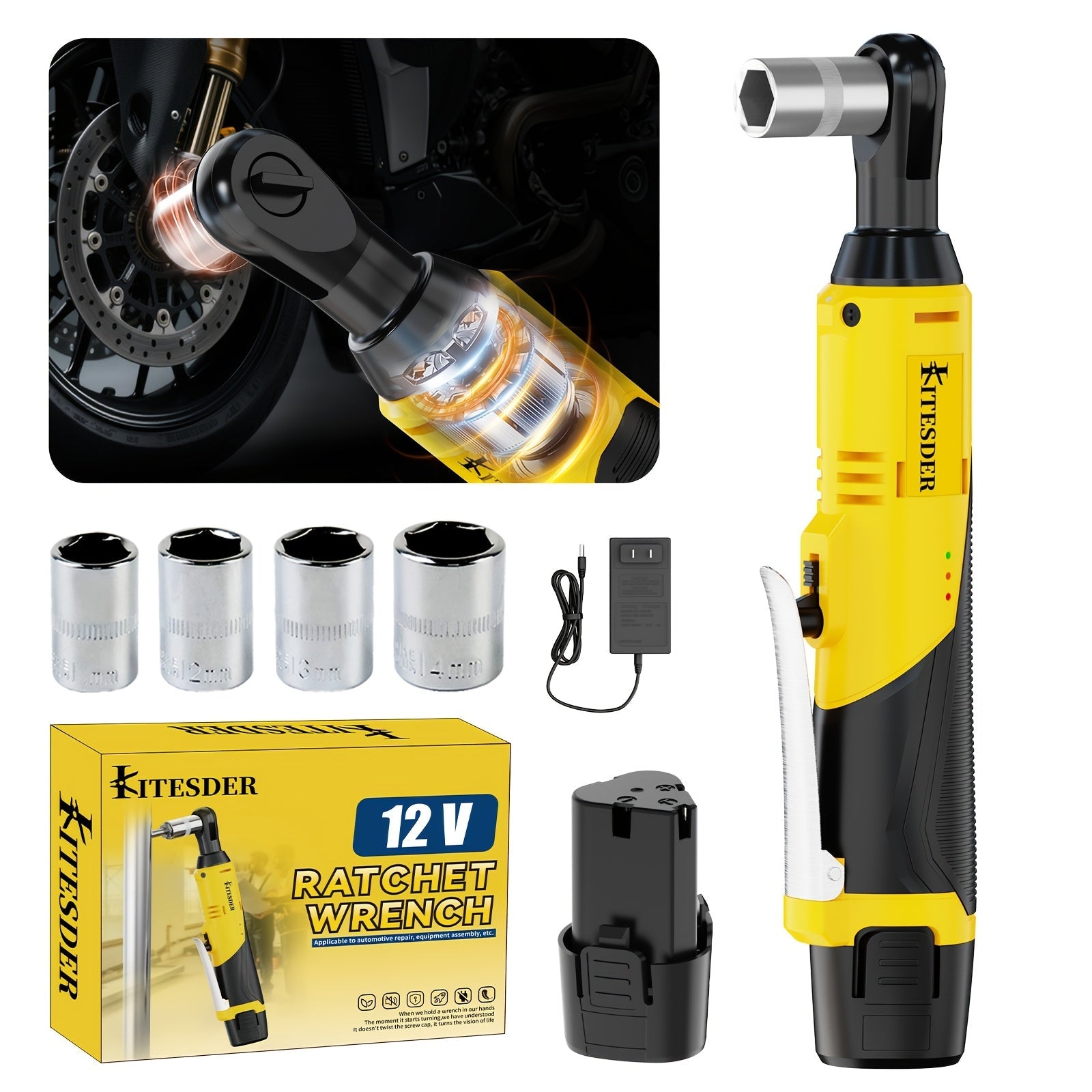 12V Electric Ratchet Wrench Set 400 RPM | 3/8¡± Cordless Power Ratchet Tool Kit with Variable Speed, 7 Sockets, 2.0Ah Lithium Battery & Fast Charger ¨C Pipeline & Auto Repair