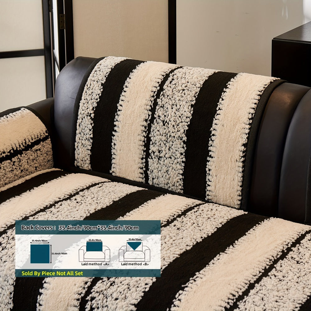 Sofa Cover Plush Jacquard Thick Non-Slip Couch Protector - Pet Friendly Furniture Cover for Living Room Bedroom Office, Machine Washable Retro Style Sofa Slipcover, Loveseat & 4-Seater, Black Grey Green Coffee
