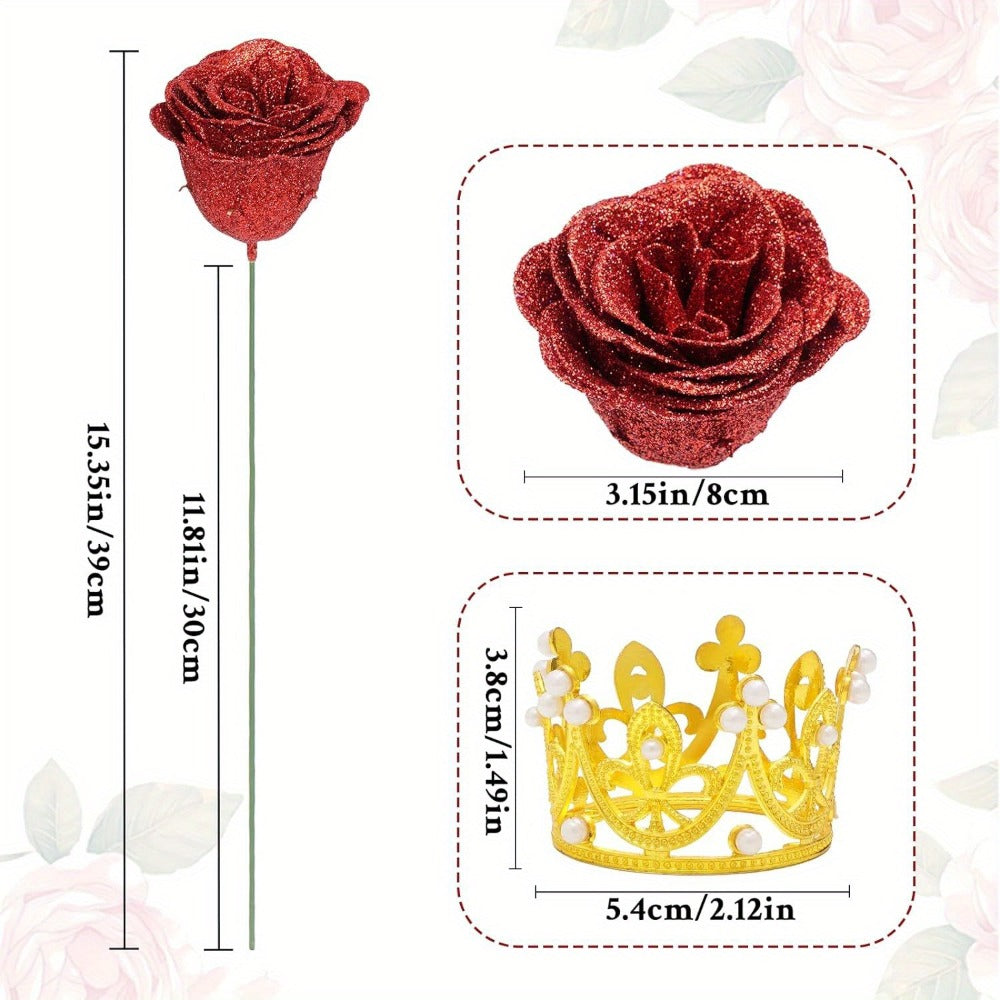 Glitter Roses Bouquet 24/36pcs - Everlasting Artificial Roses with Sparkling Glitter Petals for Valentine's Day, Wedding & Anniversary