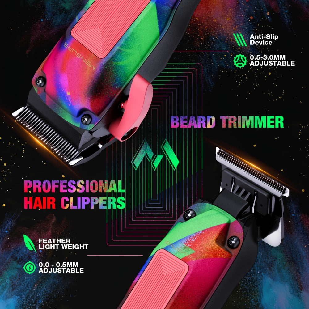 Professional Hair Clippers for Men ¨C 7500RPM Cordless Barber Clipper Kit with Graffiti Metal Body, Zero-Gapped Adjustable Blade, 10 Color Guide Combs & Storage Bag, Fade Clipper for Home & Salon Use